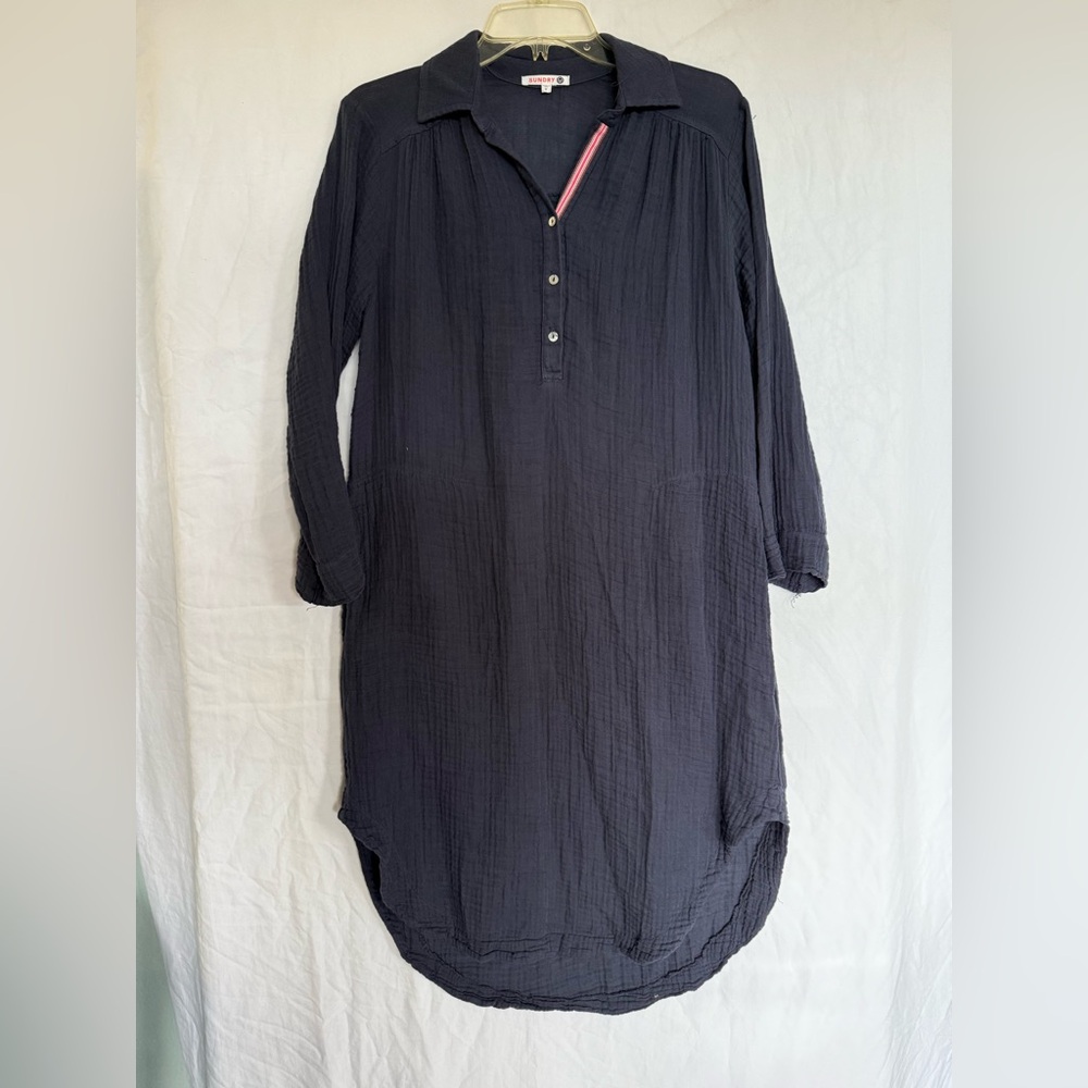 Sundry Shirttail Gauze Dress 0 Blue Minimalist Modern 100% Cotton Lagen Look
